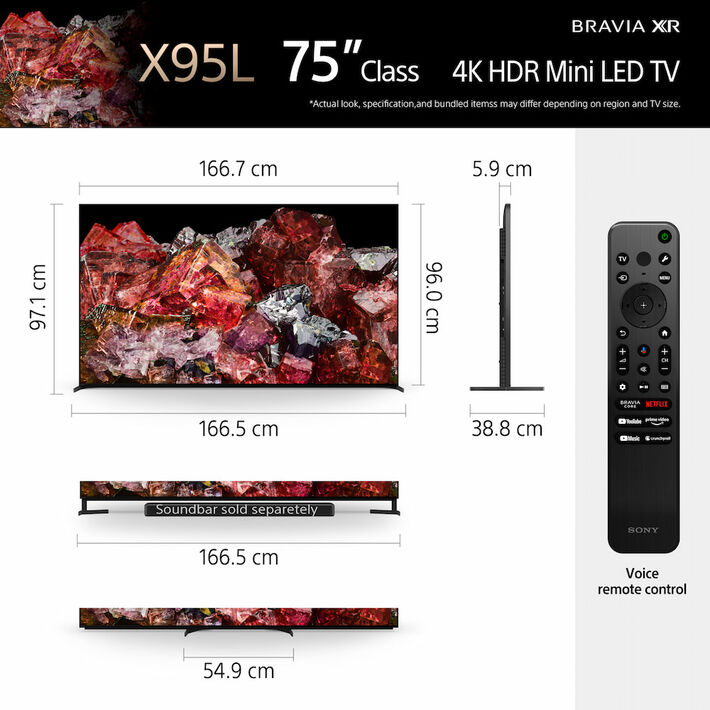75" X95L | BRAVIA XR | Mini LED | 4K Ultra HD | High Dynamic Range (HDR) | Smart TV (Google TV),  75" X95L | BRAVIA XR | Mini LED | 4K Ultra HD | High Dynamic Range (HDR) | Smart TV (Google TV), , product-image