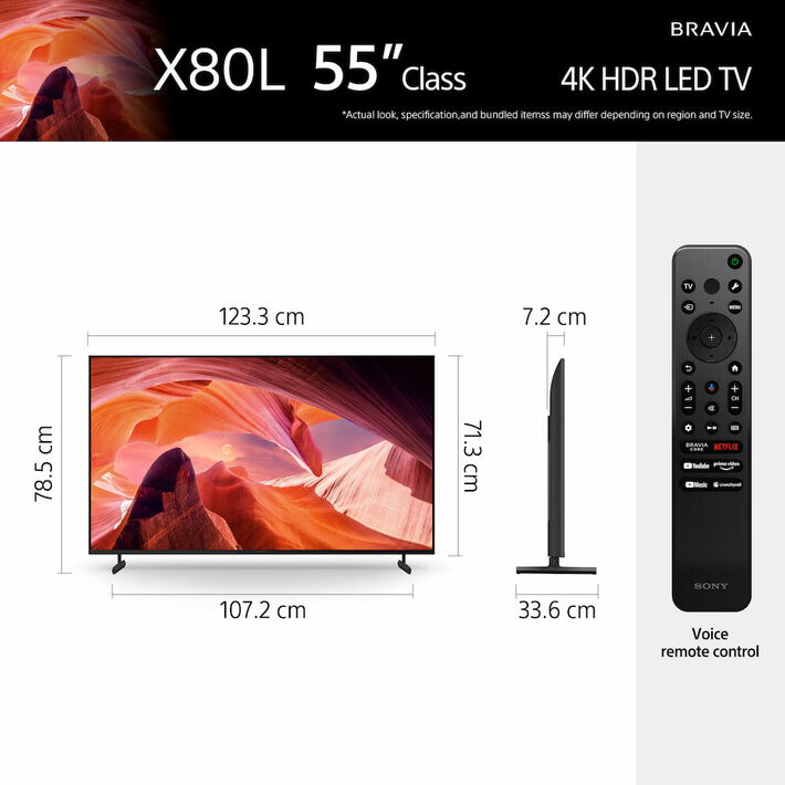 55" X80L | 4K Ultra HD | High Dynamic Range (HDR) | Smart TV (Google TV), , product-image