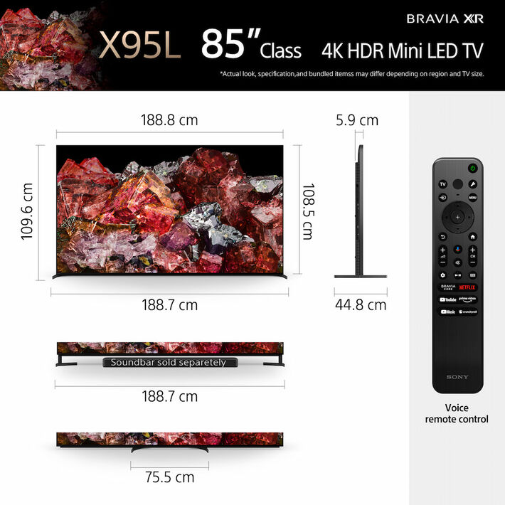 85" X95L | BRAVIA XR | Mini LED | 4K Ultra HD | High Dynamic Range (HDR) | Smart TV (Google TV),  85" X95L | BRAVIA XR | Mini LED | 4K Ultra HD | High Dynamic Range (HDR) | Smart TV (Google TV), , product-image