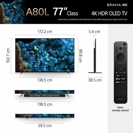 77" A80L | BRAVIA XR | OLED | 4K Ultra HD | High Dynamic Range (HDR) | Smart TV (Google TV), , hi-res